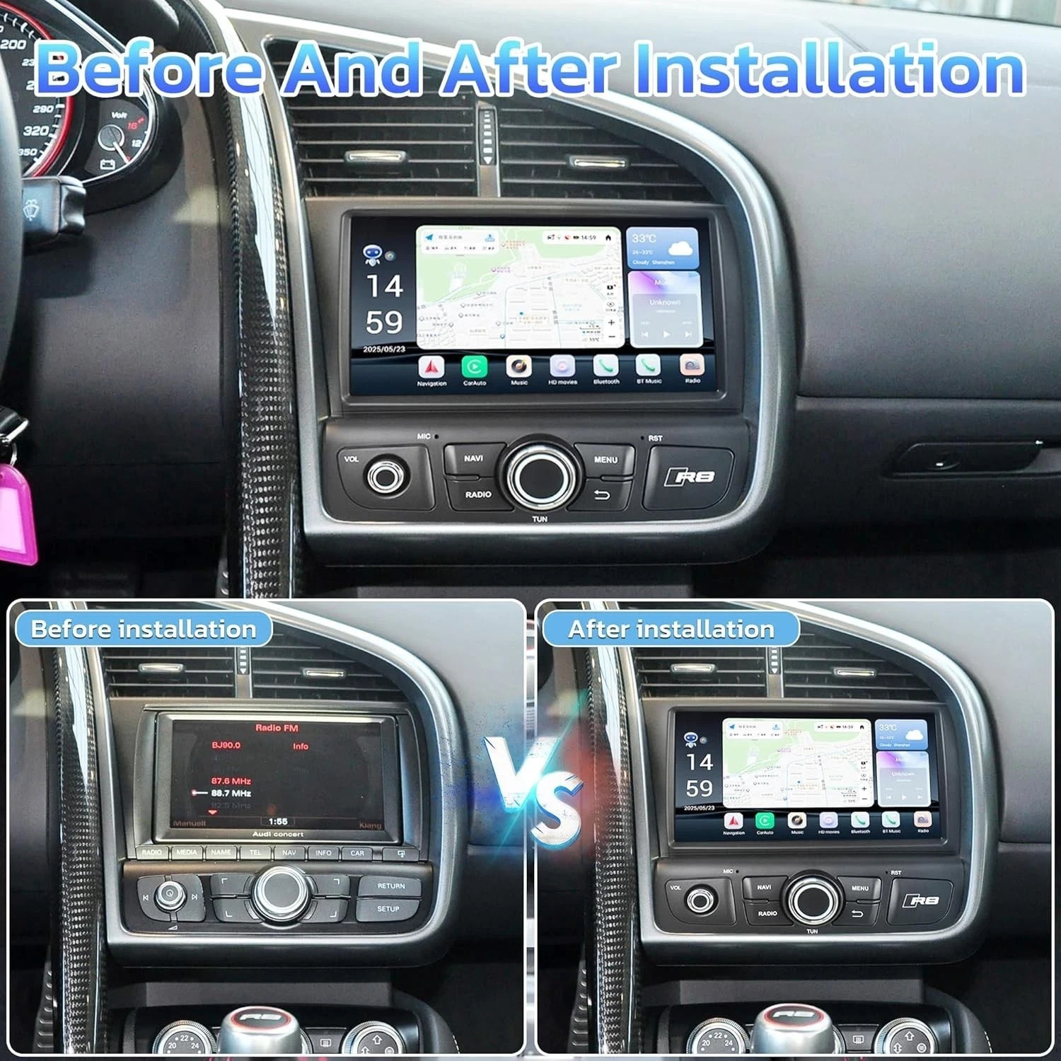 8" Android Touch screen For Audi R8 2007–2015 Car Radio GPS Navigation CarPlay
