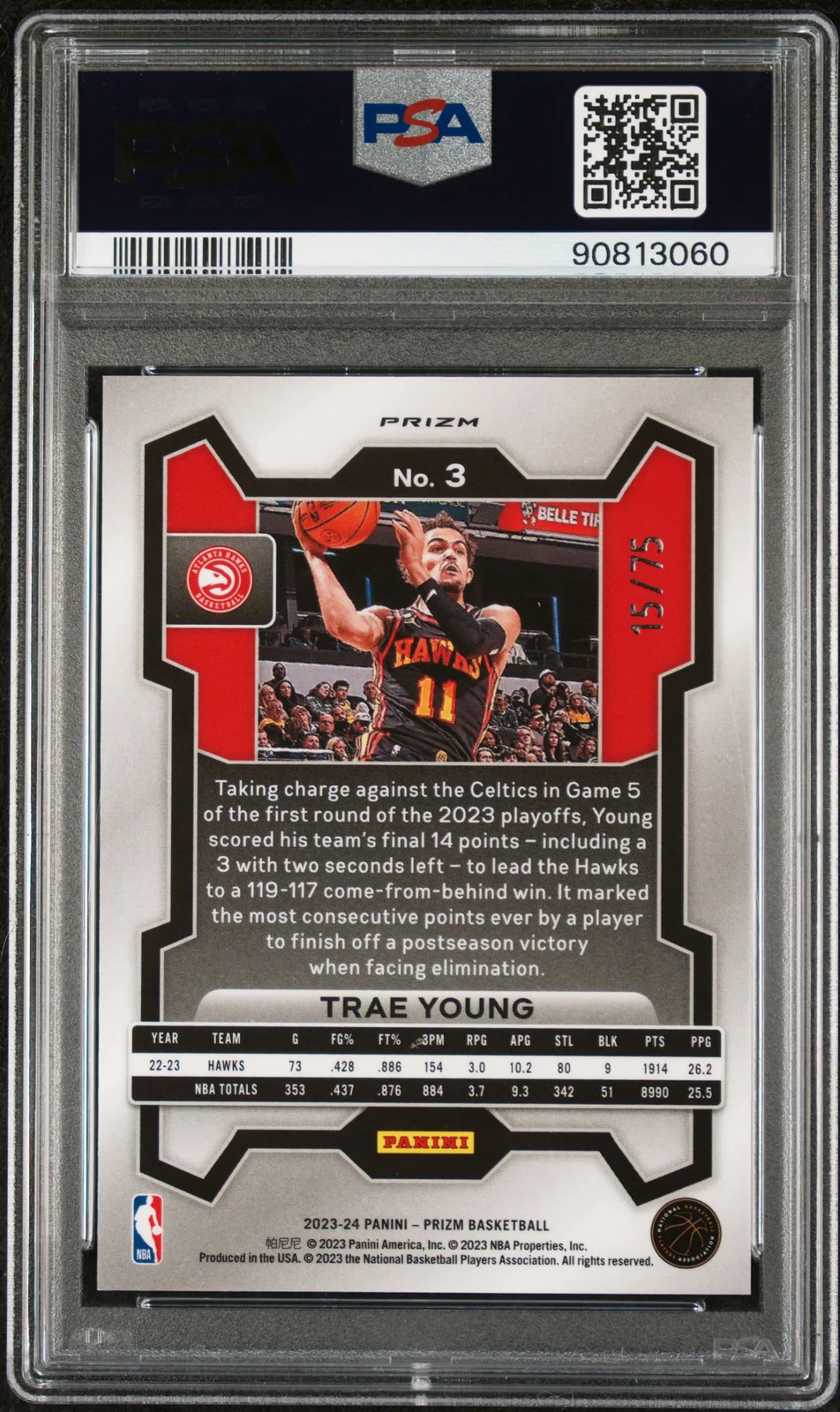 2023 Panini Prizm Trae Young #3 Red Power PSA 10 view 2