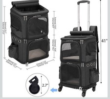 Double-Compartment Pet Carrier Backpack with Wheels for Small Cats and Dogs, XL