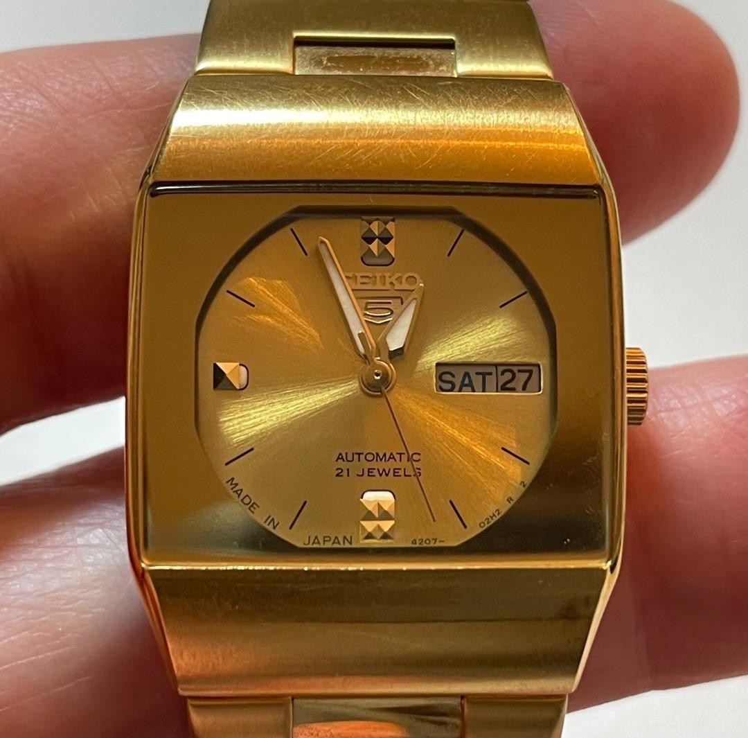 SEIKO 5 SYM632J1 Gold Dial Automatic Square Day-Date Ladies Watch