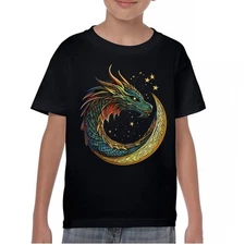 Celtic Moon Dragon Youth T-shirt Mystical Serpent Spiritual Fantasy Fire Kids