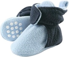 Luvable Friends Baby Fleece Booties, Size 6-12 months, Light Blue/Navy -NWT