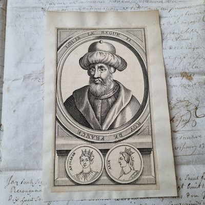 Gravur XVIIè Portrait Louis le Bègue Roi de France Radierung 17thC