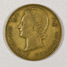 1956 French West Africa 10-Francs Aluminum-Bronze Coin, Extra Fine