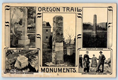 #ad Baker City Oregon OR Postcard Oregon Trail Monuments Multiview c1910#x27;s Antique $9.72