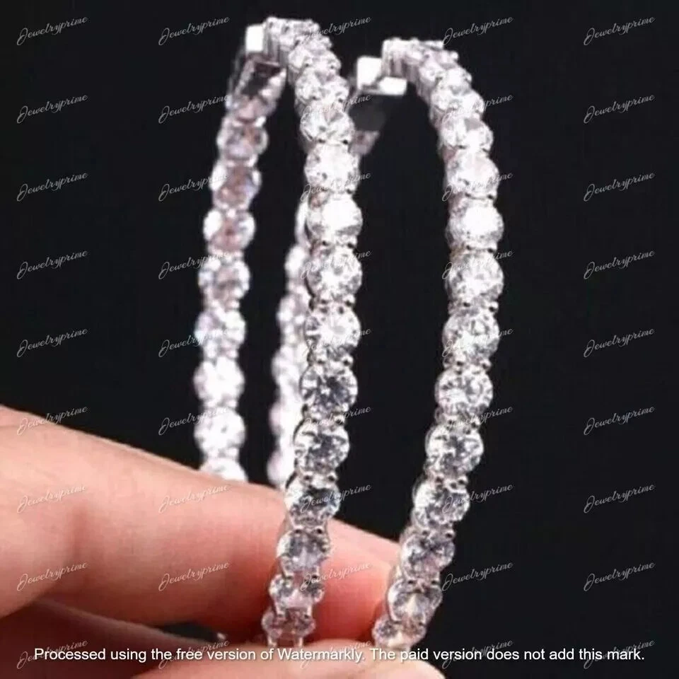 4Ct Round Cut Lab-Created Diamond Inside-Out Hoop Earrings 14K White Gold Finish - Image 4 of 4