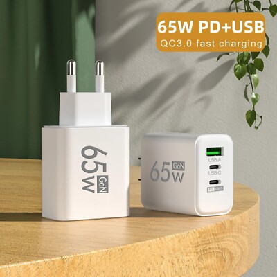 65W USB-C Schnellladegerät, 2x USB-C & 1x USB, Mehrfach Ladeadapter