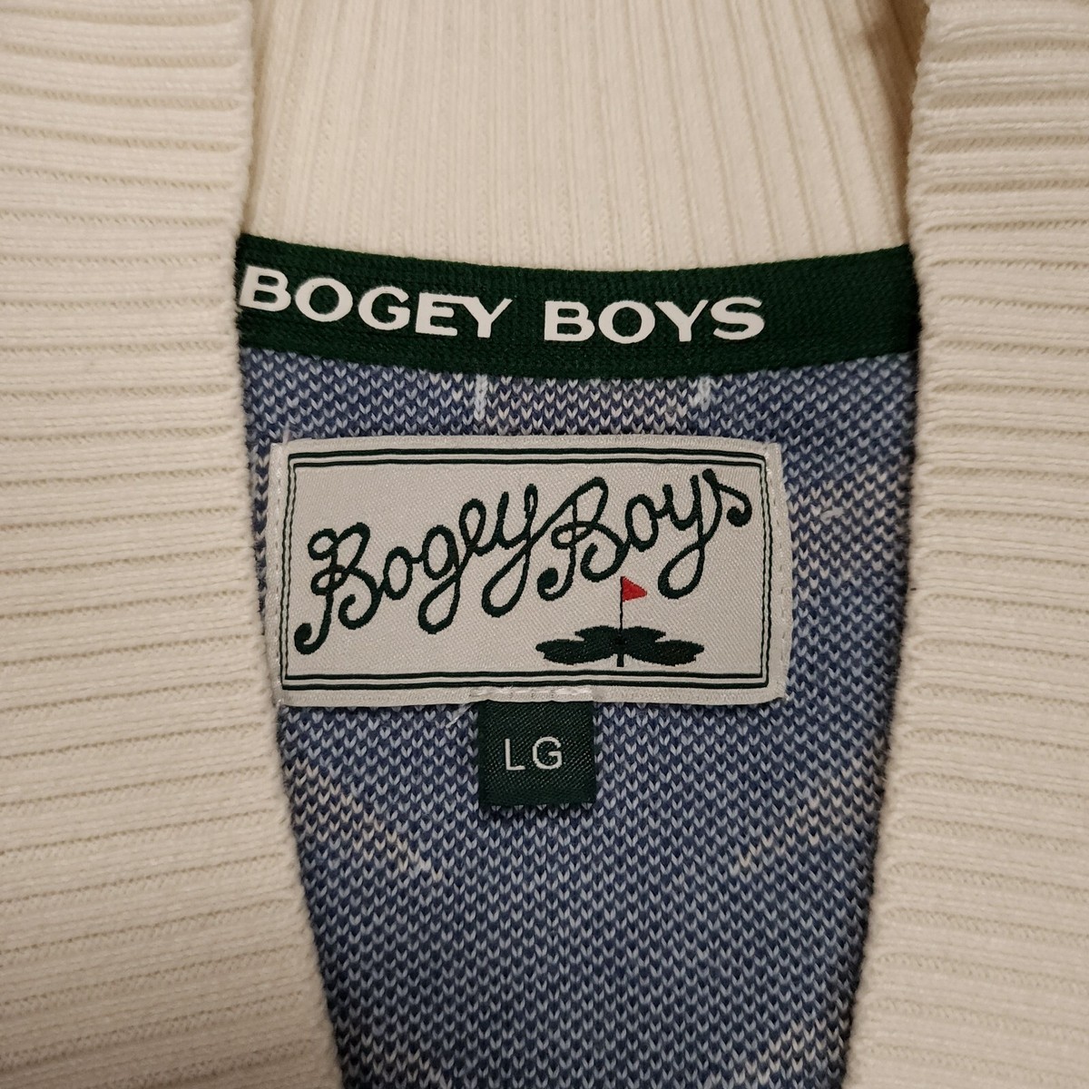 Bogey Boys Striped Cotton Cardigan Golf Sweater Blue Men's Large