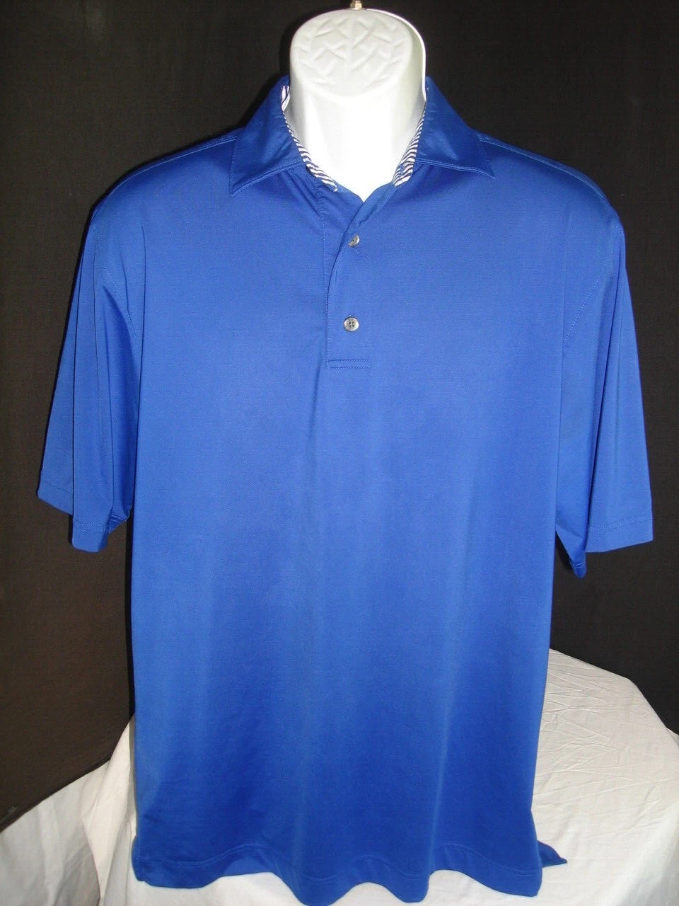 FOOTJOY SOLID BLUE 88% POLY/12% SPANDEX S/S POLO SHIRT SZ. 2XL NO LOGOS