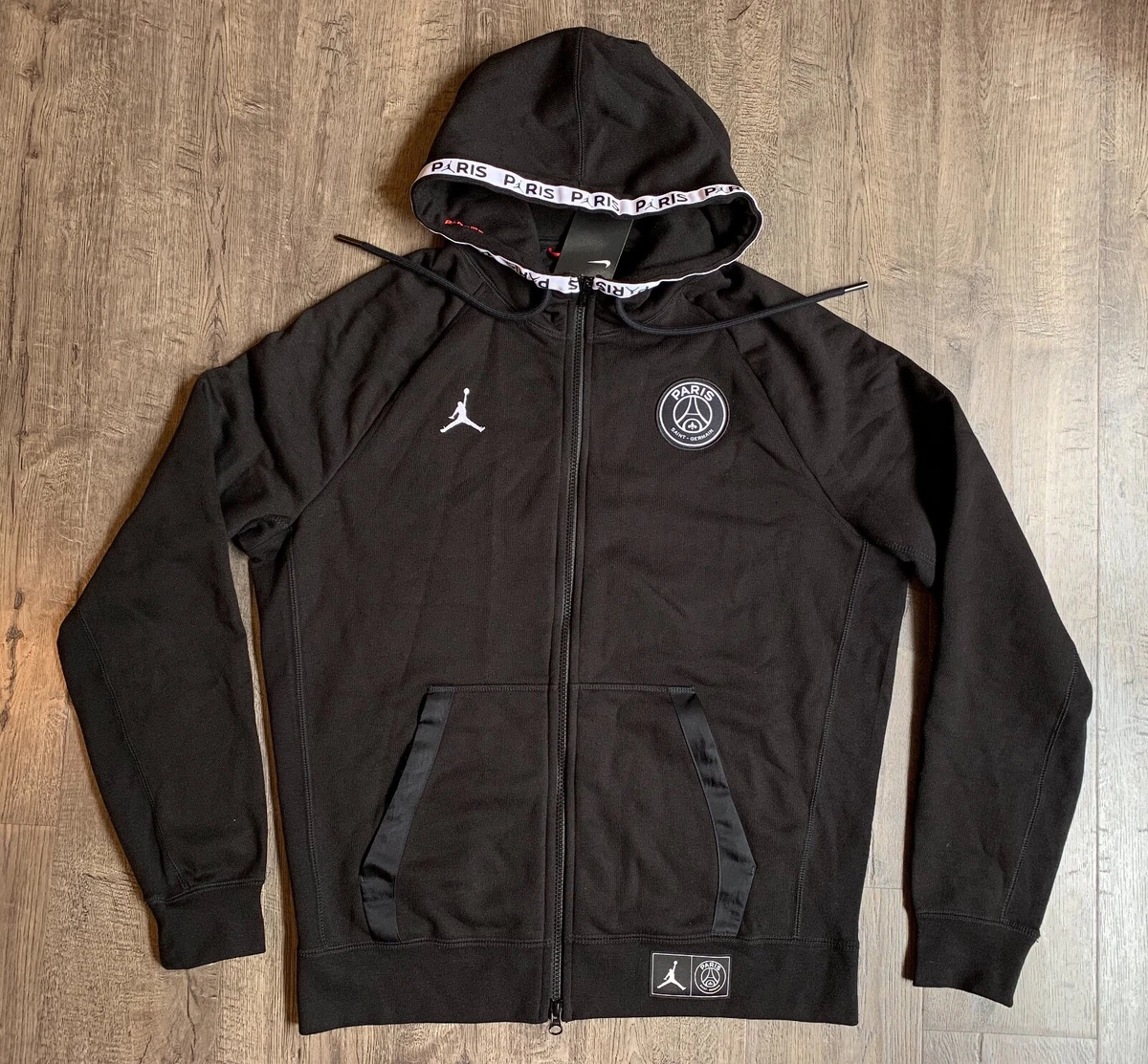 Nike Air Jordan PSG Paris Saint Germain Menu0026#039;s Small Black Cat Hoodie  BQ8346-010 | eBay