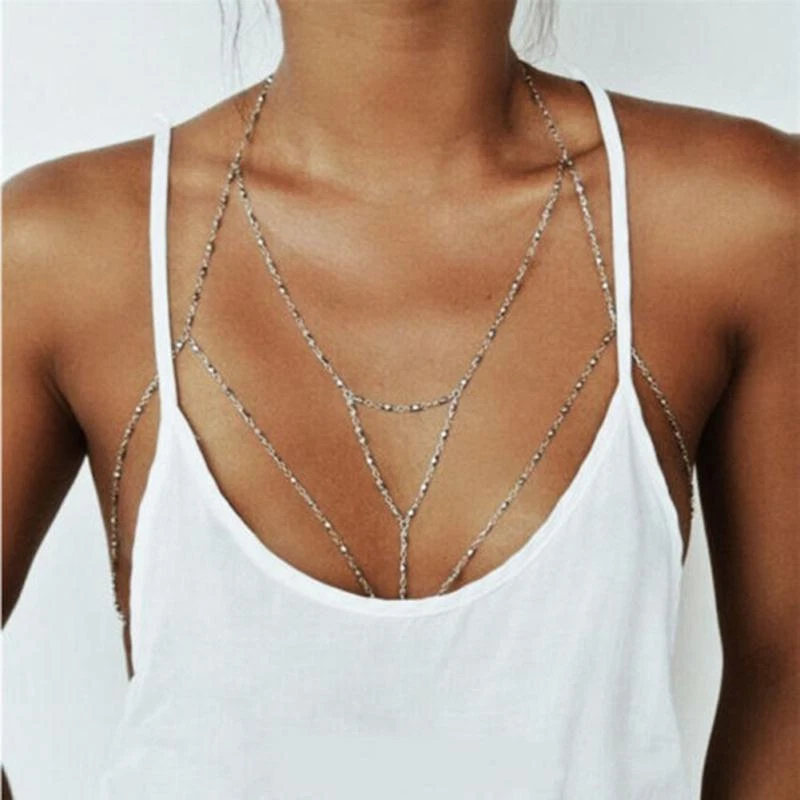 Body Chain Torso Harness Silver, Boho Bohemian Gypsy Jewelry, Beach Summer  Wear