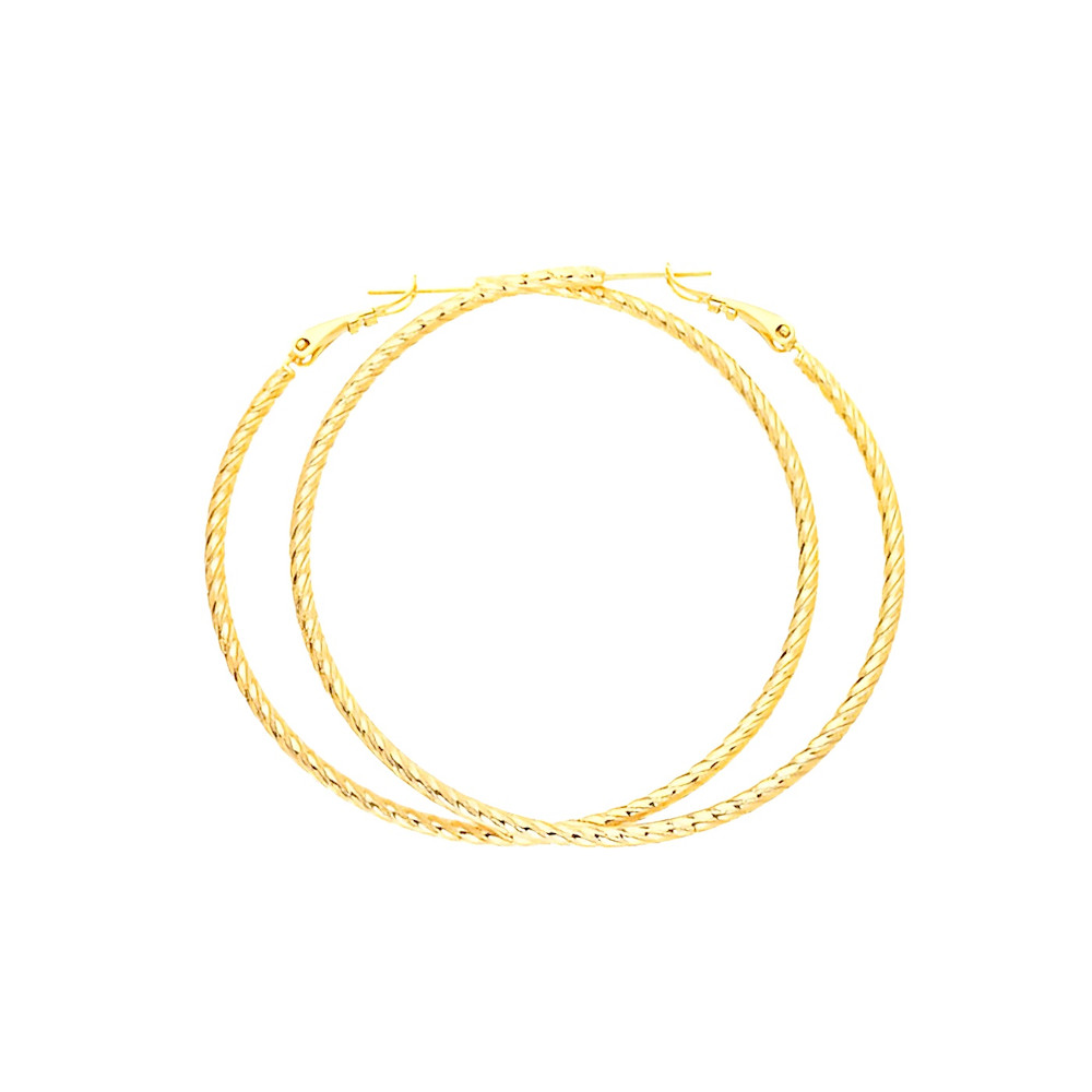 Créoles femme 58 mm ciselées plaqué or jaune 750 : grands anneaux texturés chic