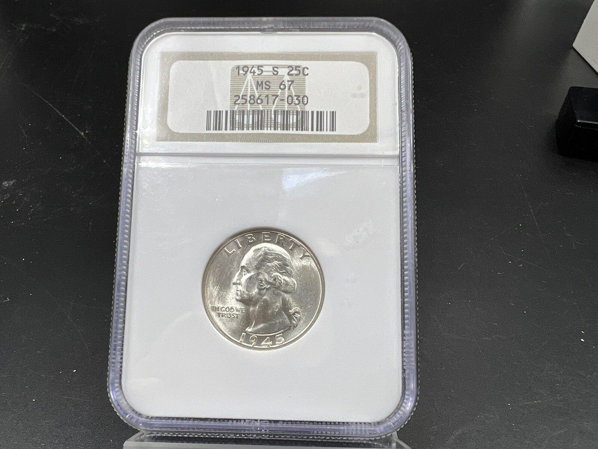 1945 S Washington Silver Quarter Coin MS67 NGC GEM BU Brown