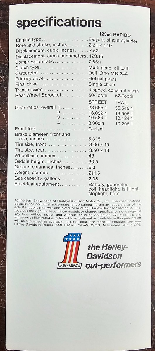 VTG Original 1972 Harley Davidson Rapido 125cc NOS AMF Brochure | eBay