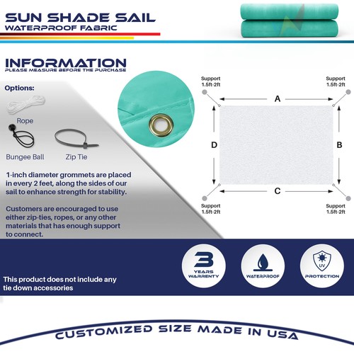 11FT Outdoor Straight Edge Sun Shade Sail Heavy Duty Waterproof UV Blocker Cover - Picture 45 of 51