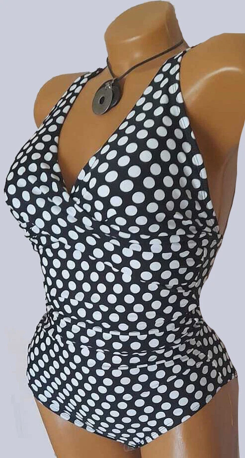 "Retourenware"Badeanzug Gr. 36-40-42-44-46-48 Cup B/C schw.weiß gepunktet 921732 - Bild 2 von 4