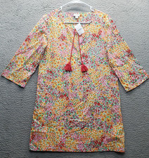 J.CREW Shift Dress Womens XS Multi Floral 3/4 Sleeve Round Neck Tassel Tie Front
