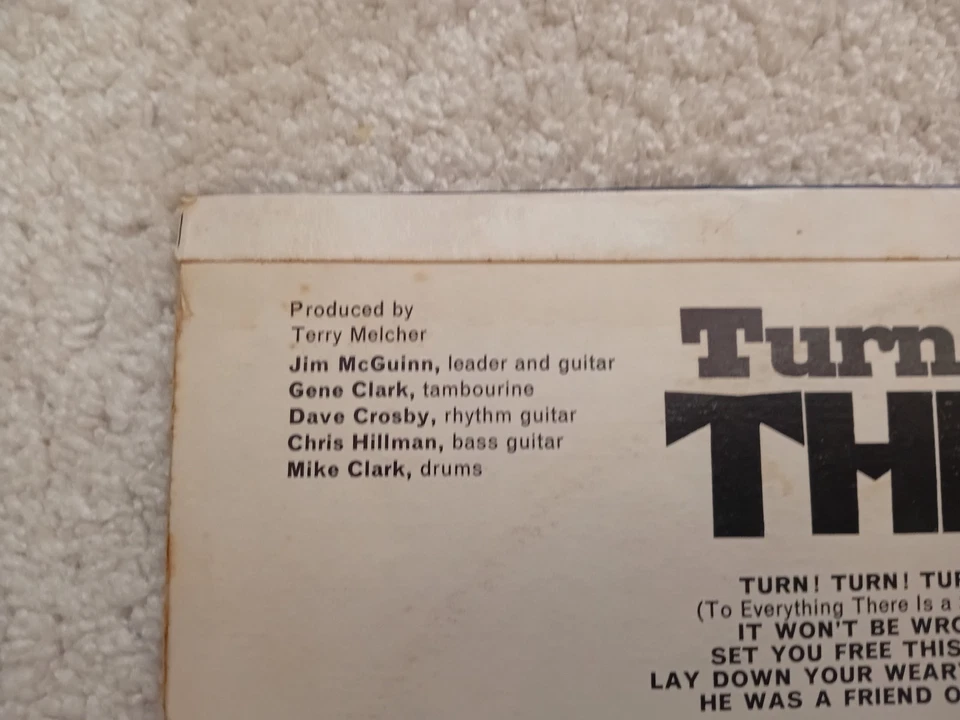 THE BYRDS Turn Turn Turn~CBS SBPG 62652 UK VERY 1st Press LP 1966~A1/B1~EXEX - Image 3 of 4