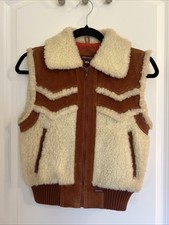 Vintage Boys / Child Juliard Cowhide Leather and Sherpa Zip Up Vest Size S (10?)