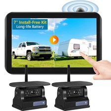 Magnetic Solar Wireless Backup Camera 1080P Touch Monitor DVR For Trailer Truck