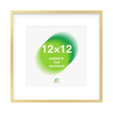 FrameWorks 12x12 Matted to 8x8 Gold Aluminum Picture Frame w/Tempered Glass