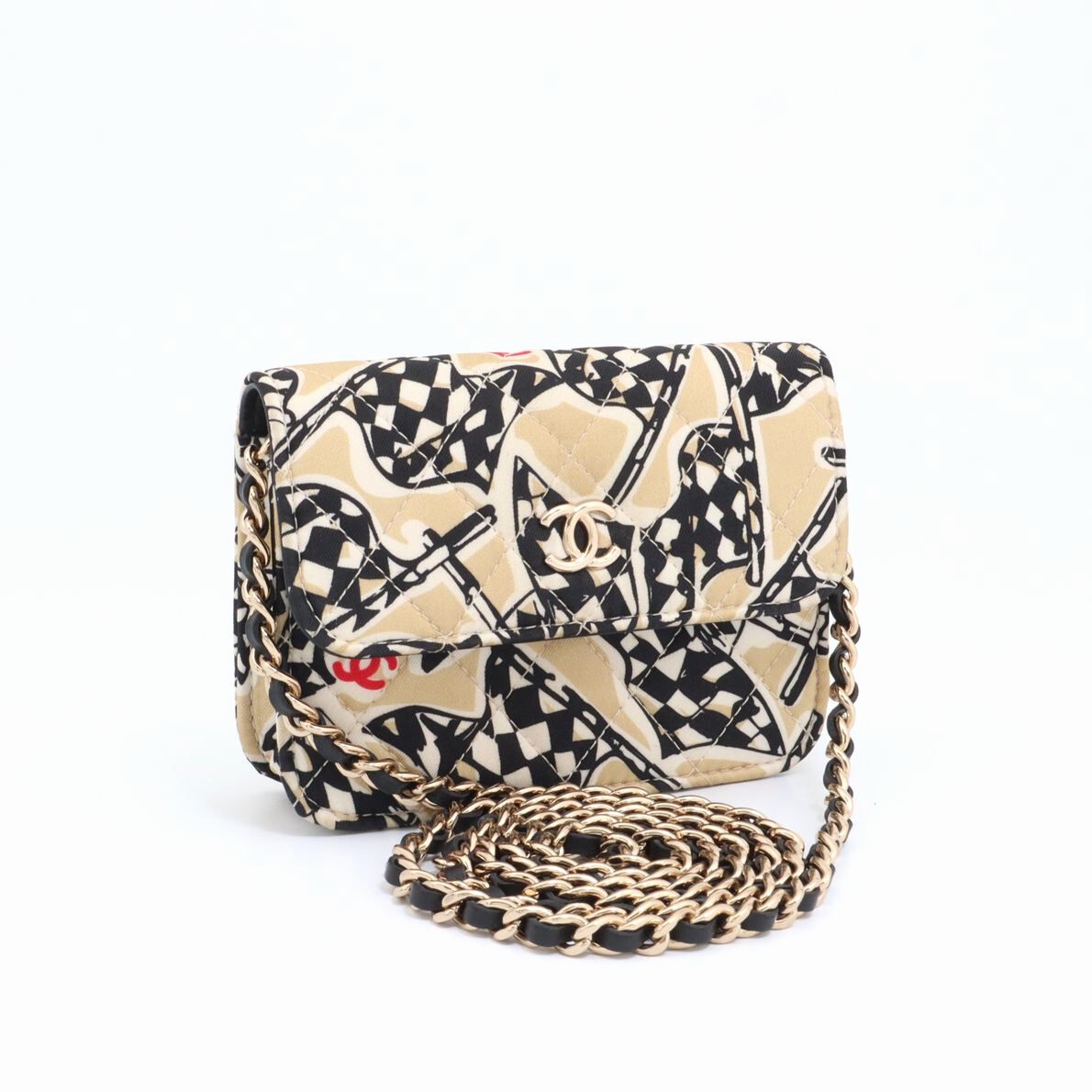 Excellent condition CHANEL Checker Flag Matelass Chain Mini Shoulder Bag in Beige