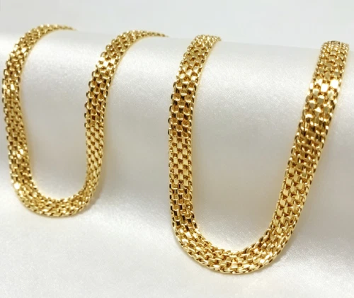 Solid 18K Yellow Gold Bohemian Multi Layer Wide Necklace Chain Gift 8mm 24inch - product listing photo