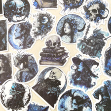 Blue Highlighted Halloween Stickers Junk Journal Collage Scrapbooking