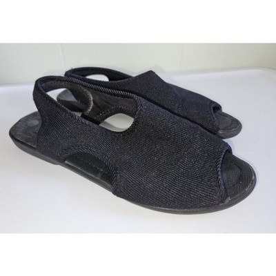 CRYSTAL CREEK Black Corduroy Open Toe Slip On Flats Ladies Size 8