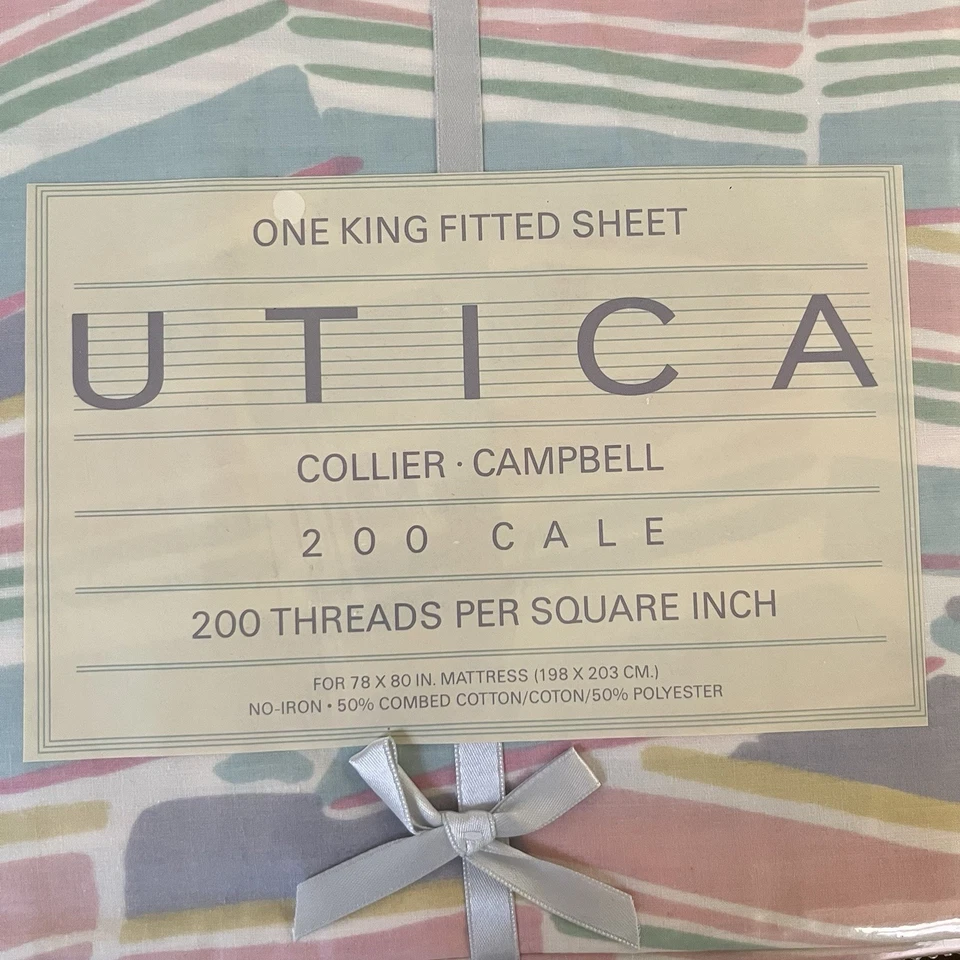 VINTAGE Collier Campbell ONE KING FITTED SHEET UTICA Brief Encounter Stripes - Image 2 of 4