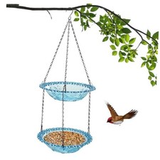 Bird Bath Hanging Seed Feeder Garden Plate Hanging Tray for Blue-Doulbe Bath