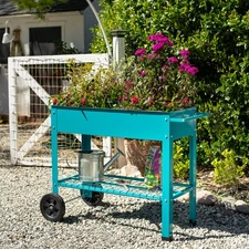 43 in Galvanized Steel Mobile Raised Garden Bed Cart - Blue by Sunnydaze