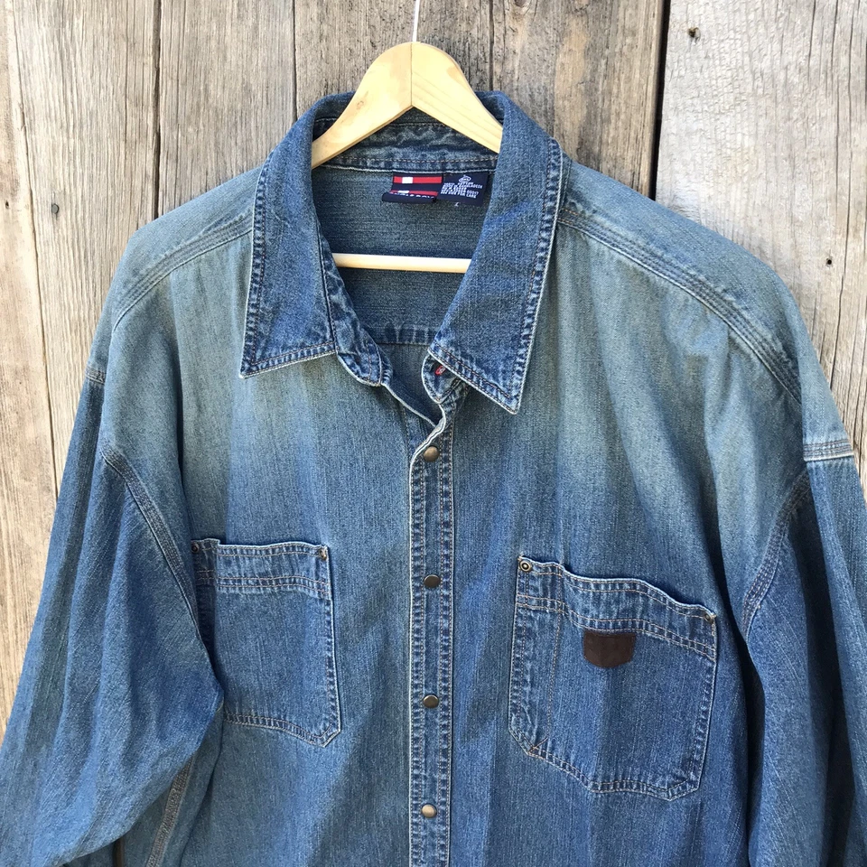 Denim vintage años 90 Bugle Boy abotonado con desvanecimiento 3XL Foto 3 de 4