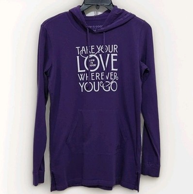 Life Is Good Women's M New Beginnings Hooded Crusher Tunic Love Purple Pullover