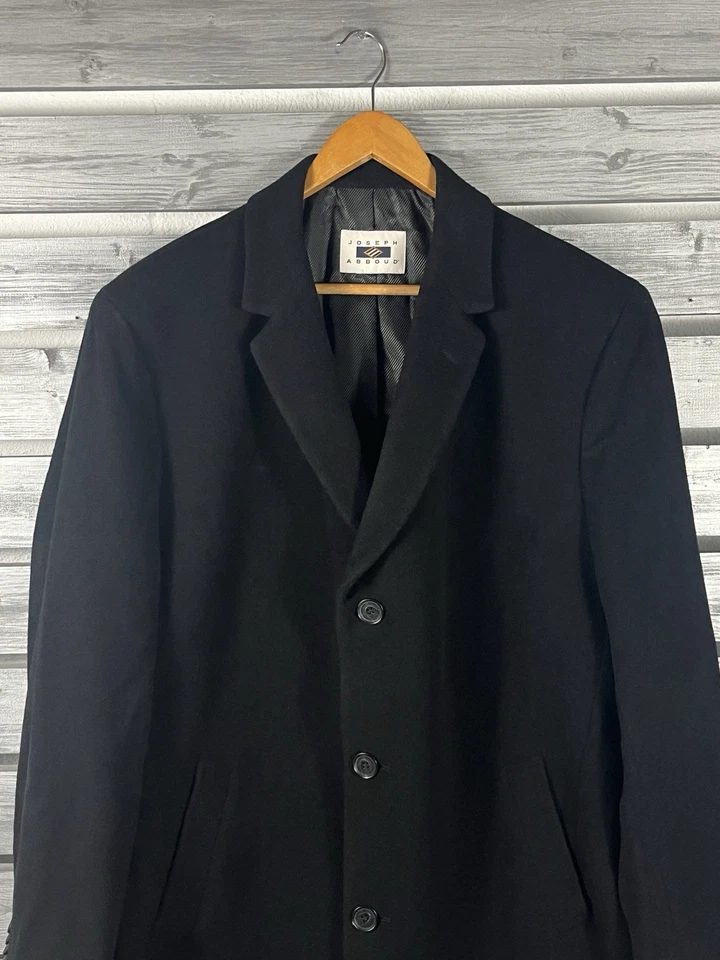 Joseph Abboud Trench Coat Jacket Mens 48L Black Wool Cashmere Blend - Image 2 of 4