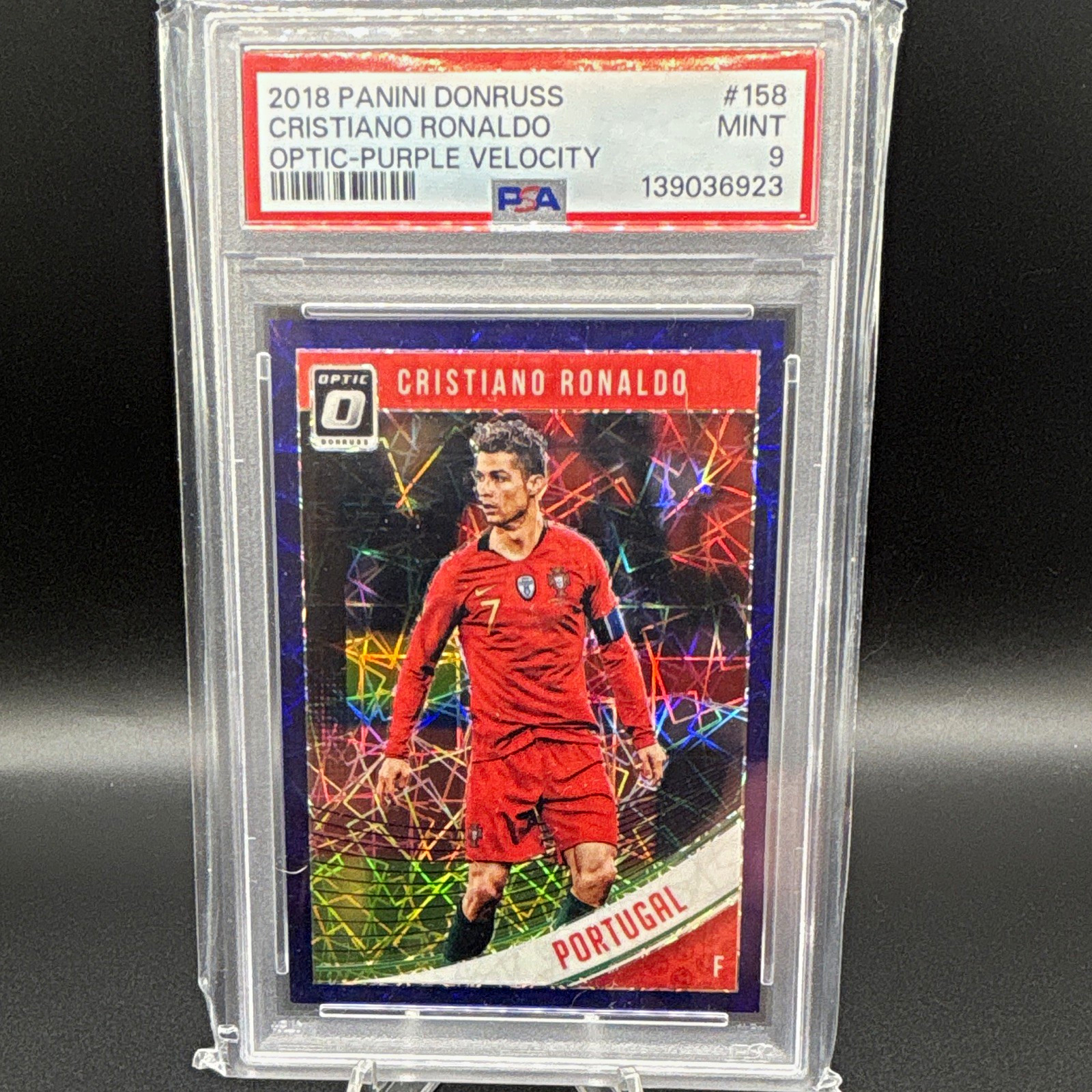 Panini Donruss 2018-19 Cristiano Ronaldo Optic Purple Velocity /125 #158 PSA 9