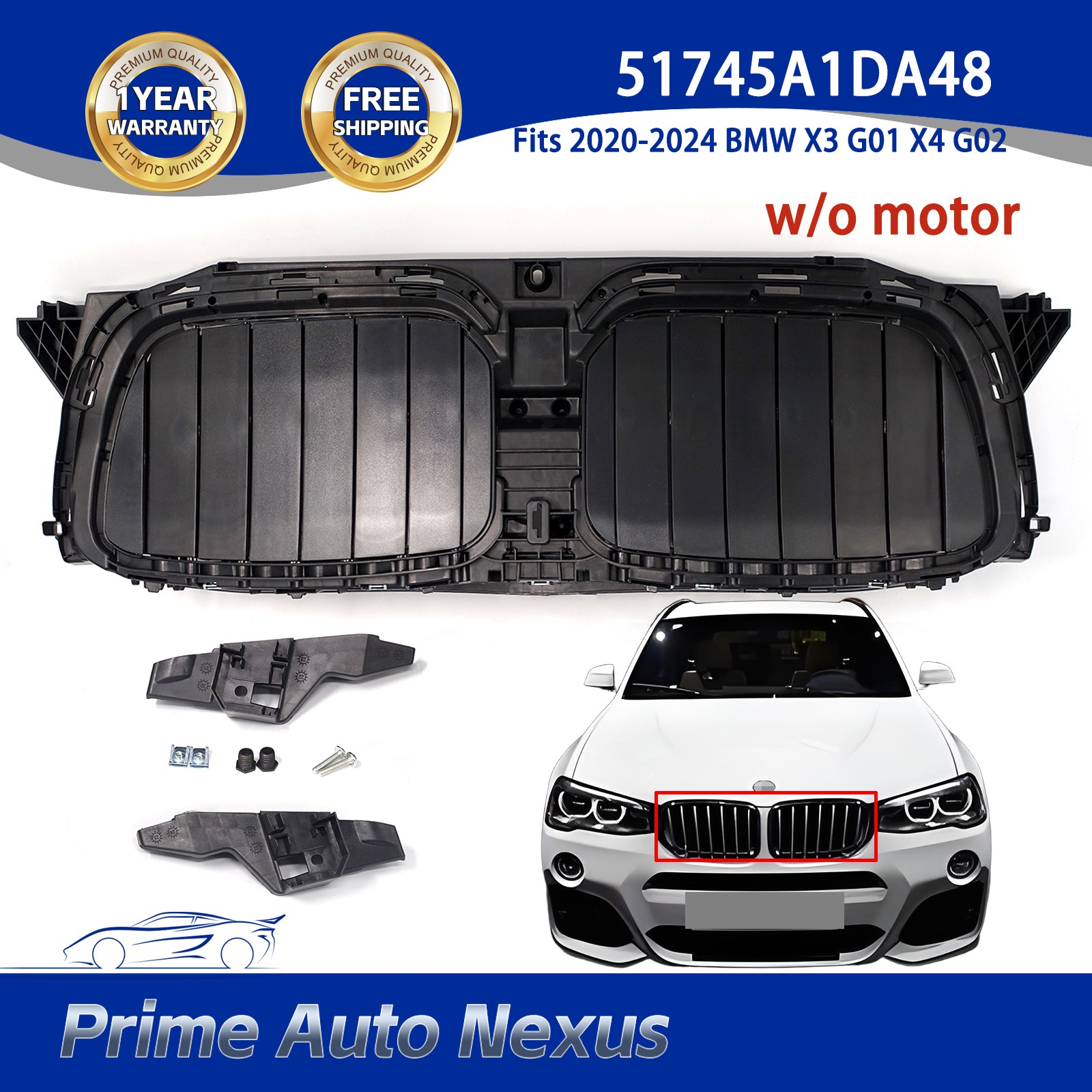 51745A1DA48 For 22-24 BMW X4 X3 FR Radiator Active Grille Air Shutter w/o Motor
