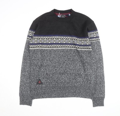 Point Zero Herren Pullover grau Fair Isle Rundhals Wollmischung M