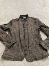 Chico's Women Floral Ruffle Long Sleeve Open Front Jacket Brown Size 1 US 8 