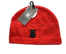Spyder Men's Bug Button Knit Beanie Hat Volcano Red
