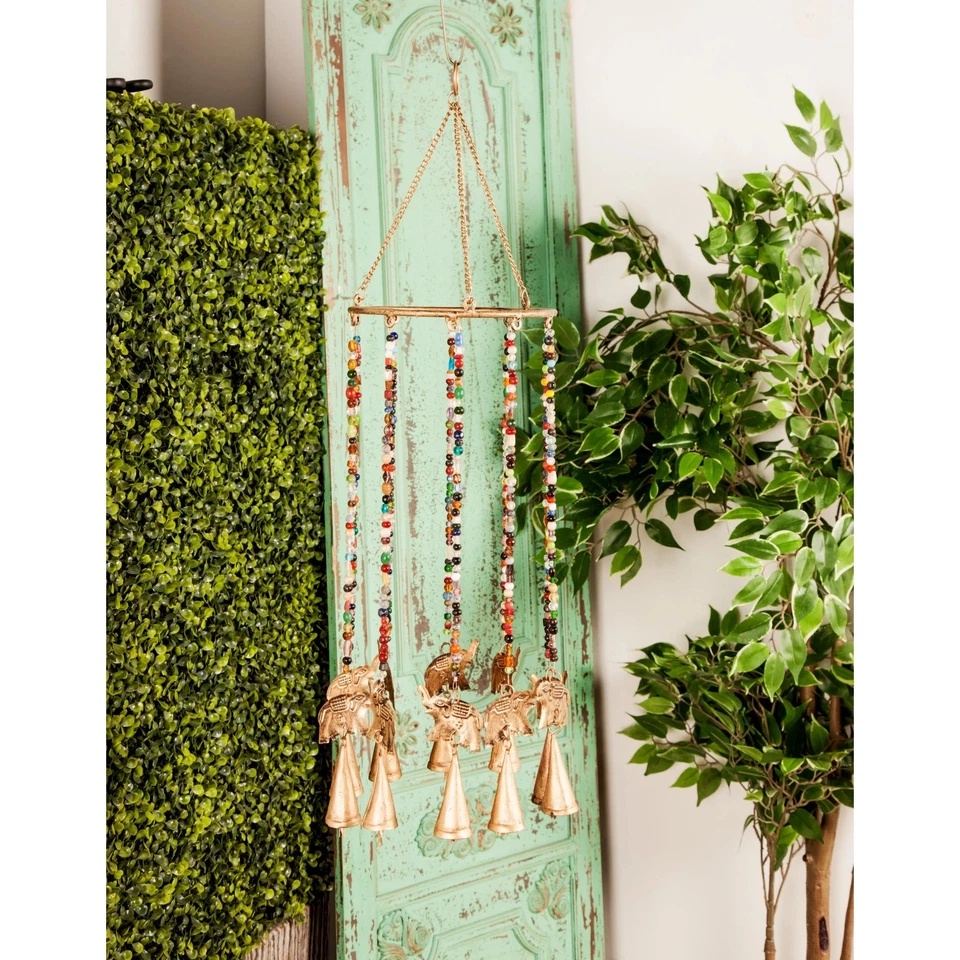 19" Moon Windchime de Metal Dorado con Cuentas de Vidrio y Campanas de Cono - Image 3 of 4