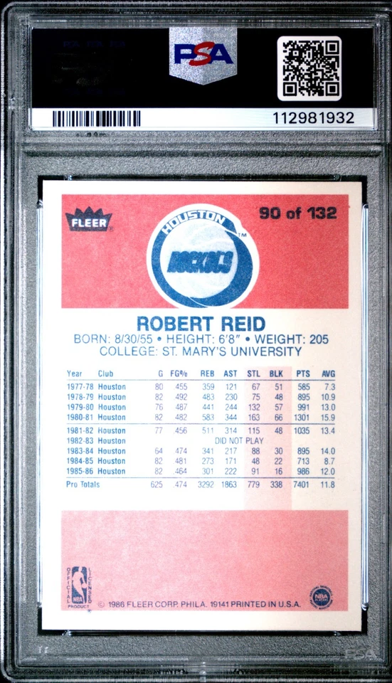 1986 FLEER #90 ROBERT REID PSA MINT 9 - Image 2 of 2