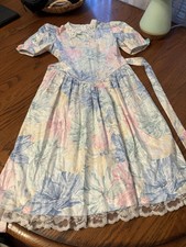 vtg bryan USA girls 12 flower puffy sleeve lace collar dress praire peasant