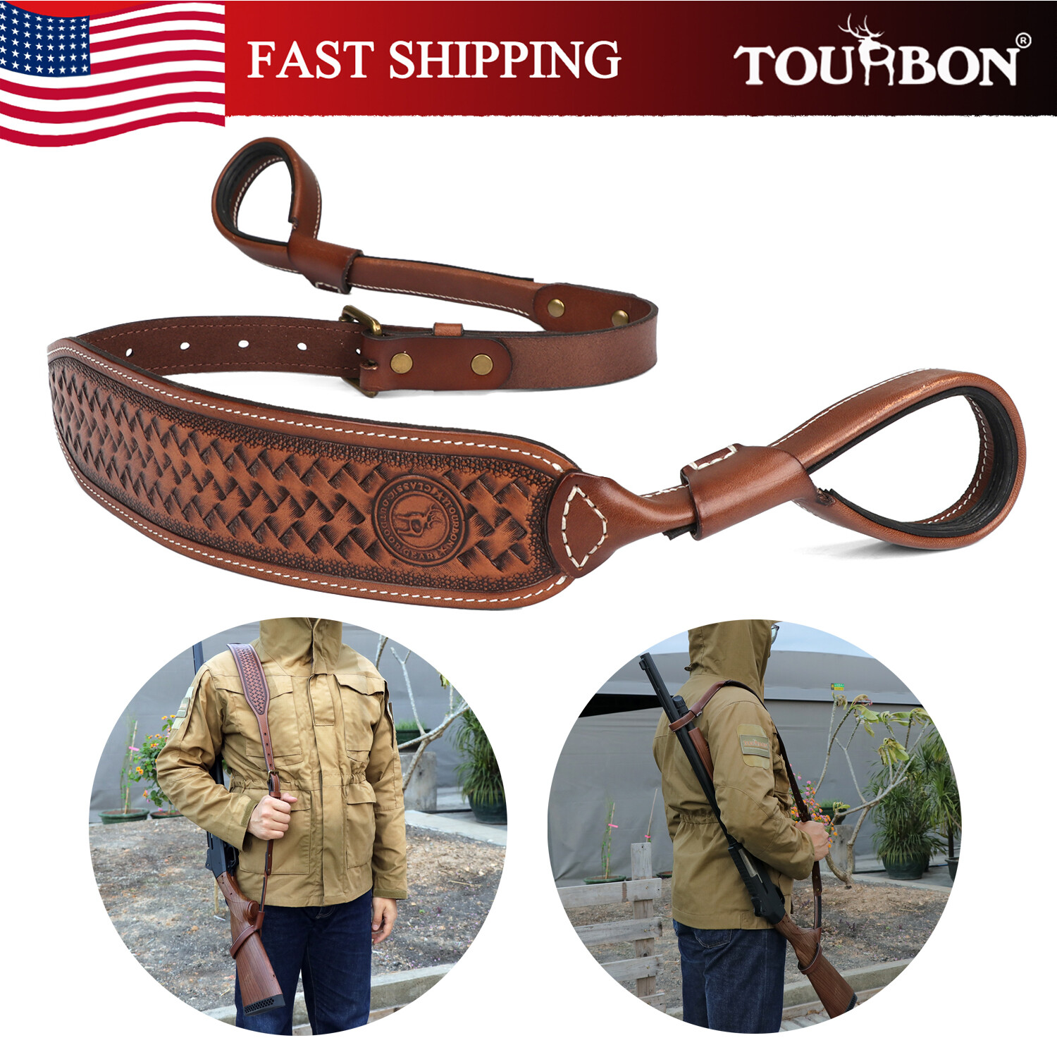 TOURBON Leather NO-Drill Gun Sling Hunting Rifle Shotgun Strap US-Special Offer