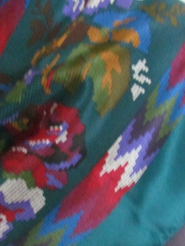 ECHO Silk Scarf Abstract Native American Indian Folk Art Geometric Floral Roses - Picture 10 of 17