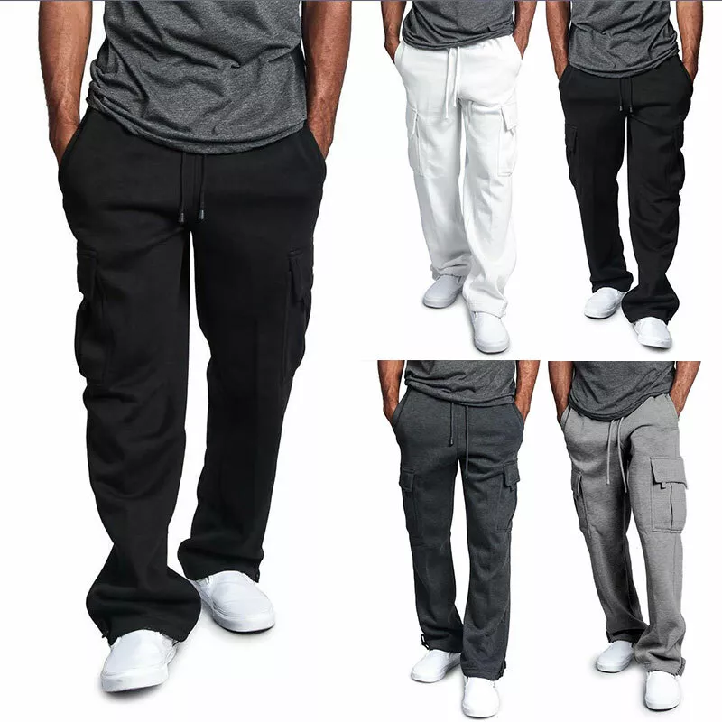 MENS PLAIN SWEATPANTS 5 POCKET CARGO PANTS HEAVYWEIGHT FLEECE JOGGER HIP HOP