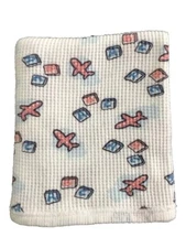 Vintage Baby Morgan Waffle Weave Thermal Blanket Airplanes Planes Blocks ABC Boy