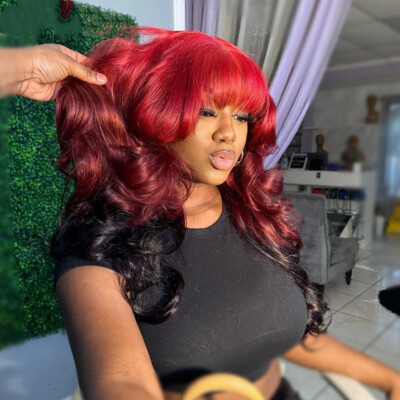 Long Red Black Ombre Wave Human Hair Wigs For Women 13x4  display picture 1