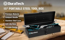 DuraTech Metal Tool Box 15"Portable Steel w/Metal Latch Closure & Plastic Handle