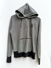 Converse Striped 1/4 Zip Hoodie Raw Hem Cotton Pullover Black White Oversized S